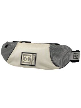 Chanel Sports Line Waist Bag CC Logo Fabric White Gray